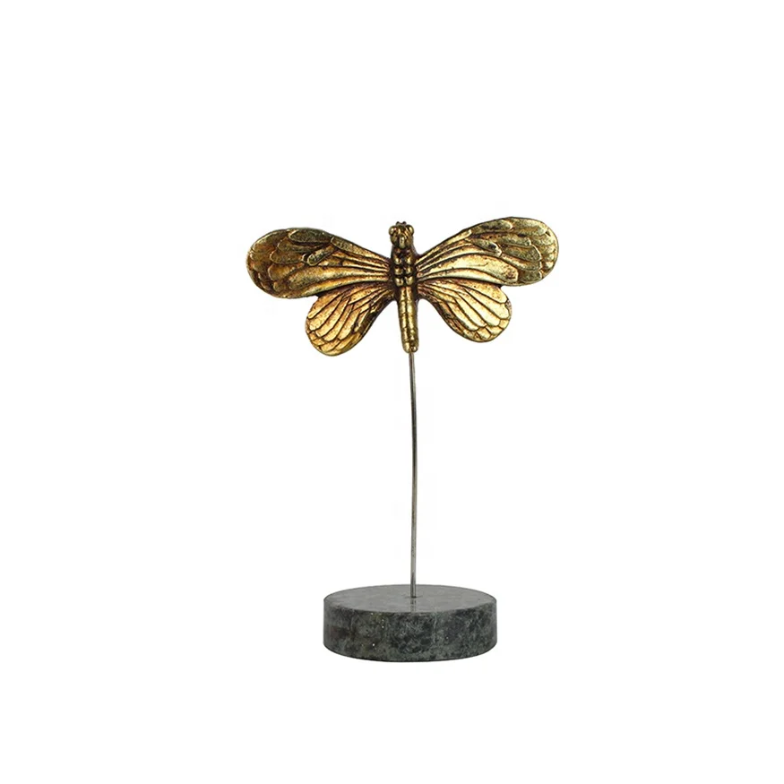 Vintage resin gold foil butterfly sculpture metal marble stand animal decorations supplier