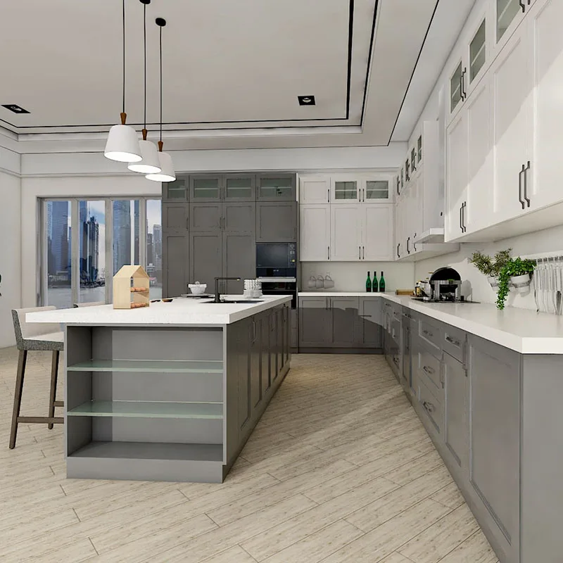 Armario De Cocina Estilo Coctelera Americana,Mezclador Gris Y Blanco