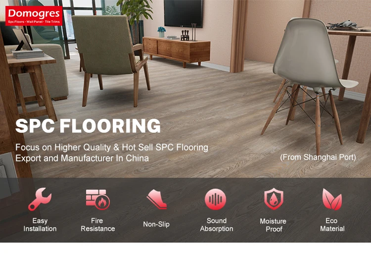 Factory wholesale price modern embossed gray spc click vinyl flooring for bathroom