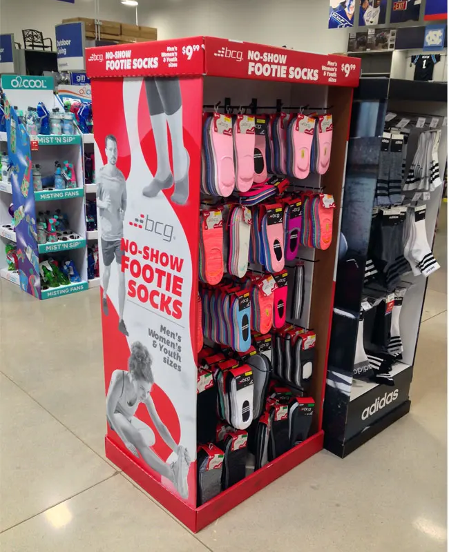 Cardboard Hanging Display Rack Stand Pdq Carton Display With Hooks