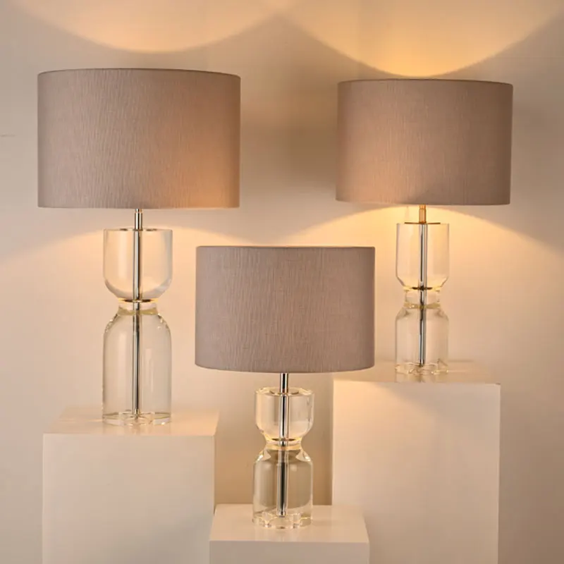 Cylindrical Glass Shade Light Luxury Metal Custom Crystal Table Lamp