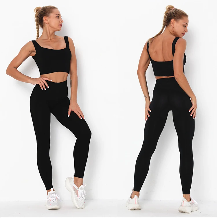 2022 Fitness Seamless Yoga Set  Solid Crop Top+Long Pant Athleisure Women Suit Gym Sports Bra+Legging Two Piece Set Sportswear