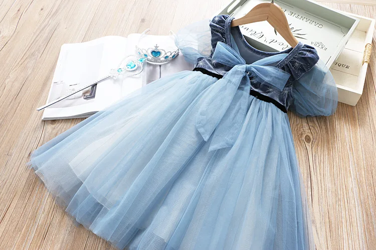 China Supplier Wholesale 2021 Summer Custom Design Sleeveless Blue Color Kids Lace Dress For Baby Girl Princess