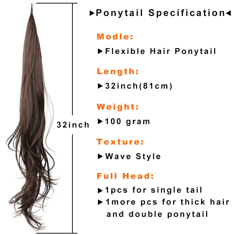 Long Wave Flexible Wrap Ponytail Hair Extensions 32" Synthetic Pony