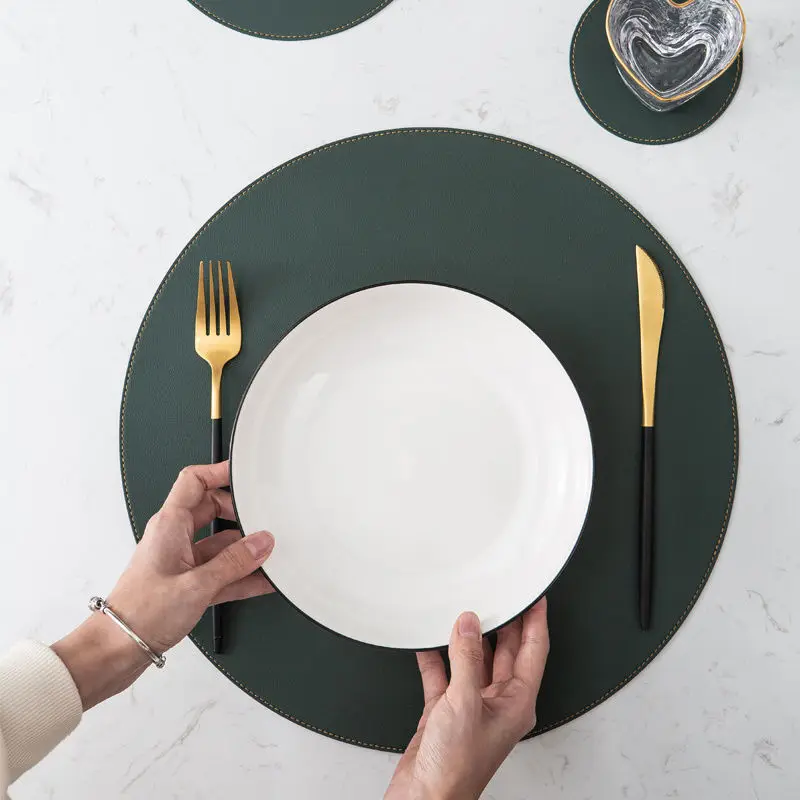 European Style Round Placemat Upscale Leather Heated Placematse Food