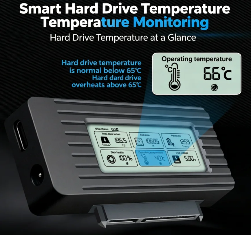 Adaptador de Cabo Conversor Externo Inteligente ShuoLe Tipo-C USB3.1 5Gbps de Alta Velocidade em Plástico com LCD para HDD/SSD de 2.5 polegadas/3.5 polegadas (12 meses)