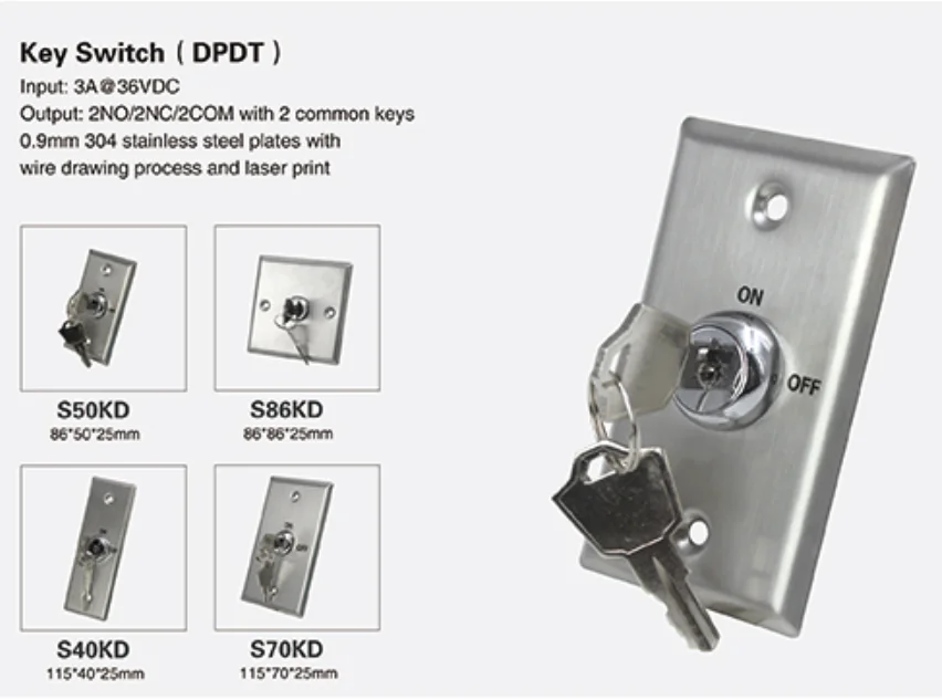  Release Metal Push Button KeySwitch For Access Control System Door Lock