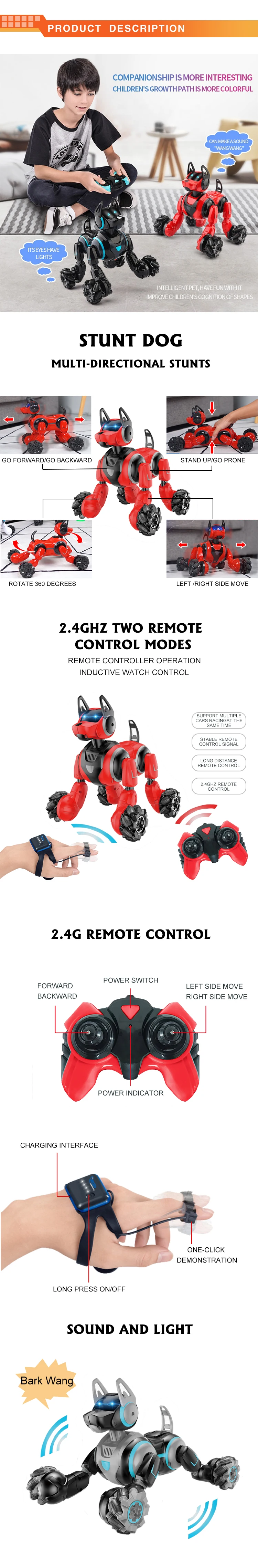 Amazon Top sale remote control robot watch remote control smart stunt robot dog with sound