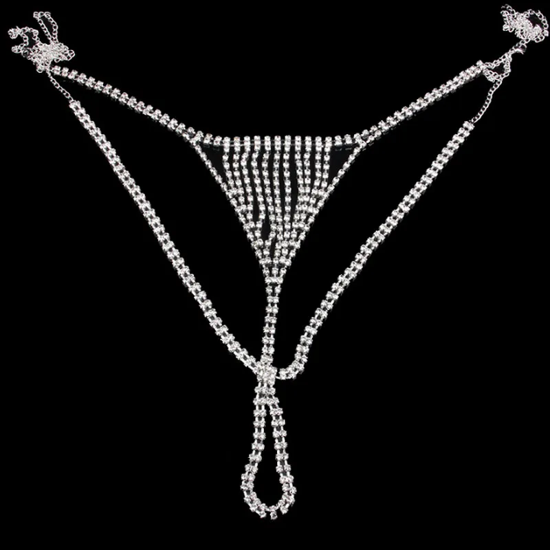 Sexy Women Rhinestone Underwear Thong Bikini Panties Luxury Crystal Body Chain Waist Jewelry