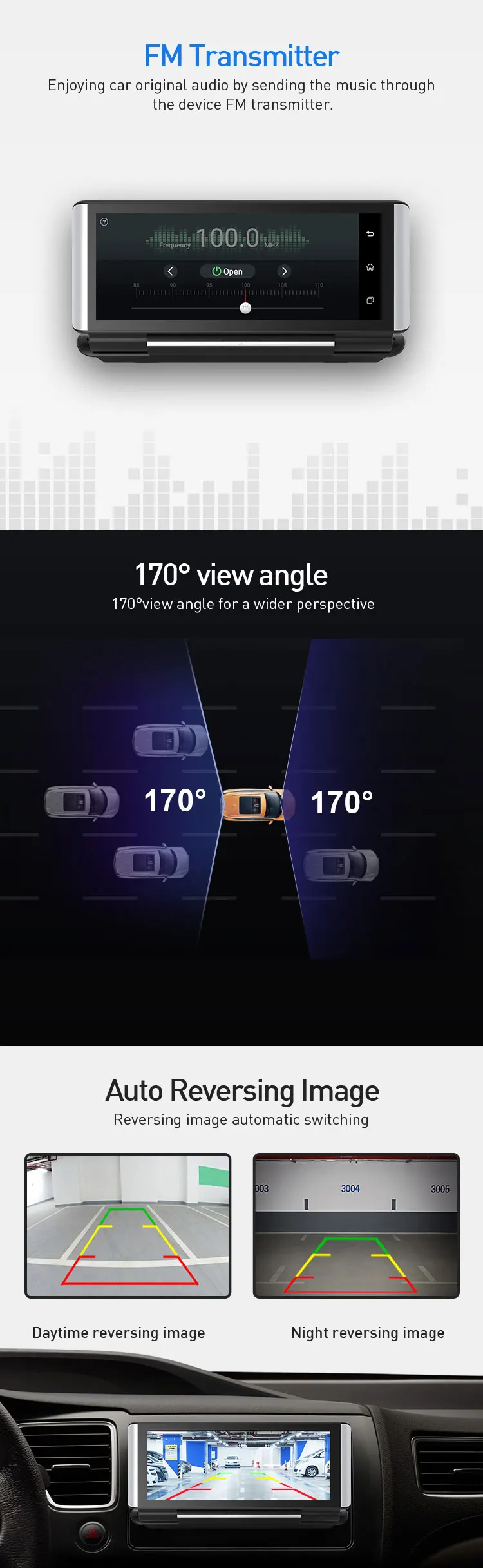 מצלמת דאש 7 '' HD מצלמת מקף DVR לרכב עדשה כפולה עם מצלמה אחורית וידאו אוטומטי לרכב DVR מצלמת וידאו אוטומטית