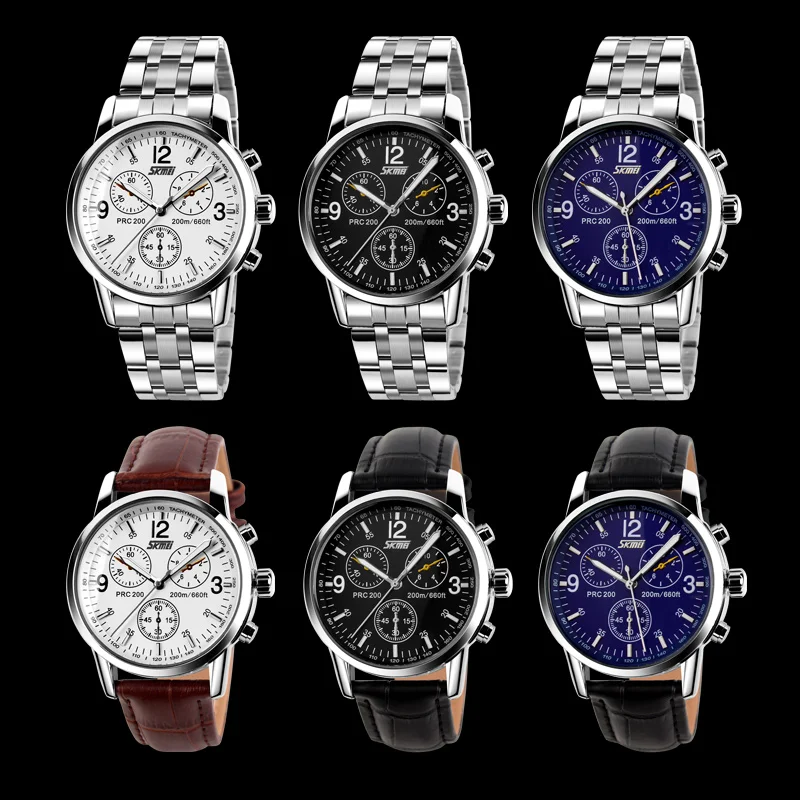 SKMEI 9070 Luxury Stainless Steel Quartz Watch Men Business Male Wrist Watches Clock Relogio Masculino