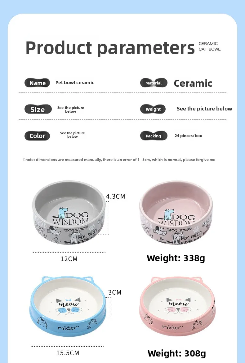 KM Ceramic Eco-Friendly Solid Pet Bowl Flat-Mouth Feeding Dish Neck Protection Slanted-Mouth Puppy Dog Bowl Indoor Use Cat