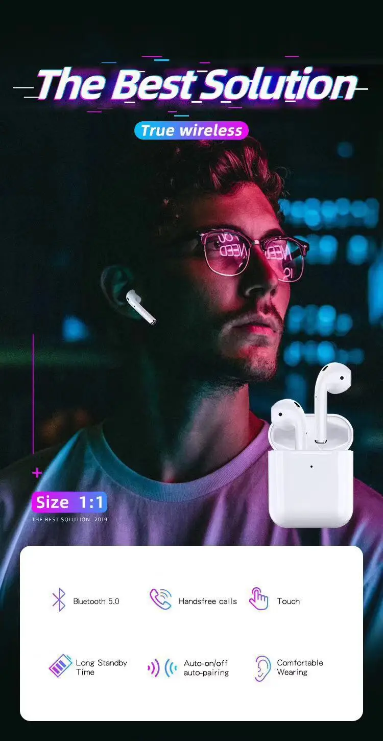 2019 New Changing Name 1: 1 Second Generation Wireless Bluetooth Earbuds Earphone Headsets Call Siri Wireless Charging for Sport - ANKUX.COM