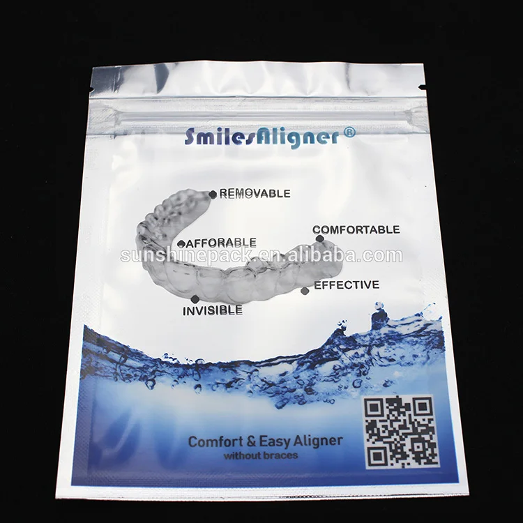 Custom Printed Teeth Clear Aligners Mylar Packaging Bags With One Side Transparent Reusable