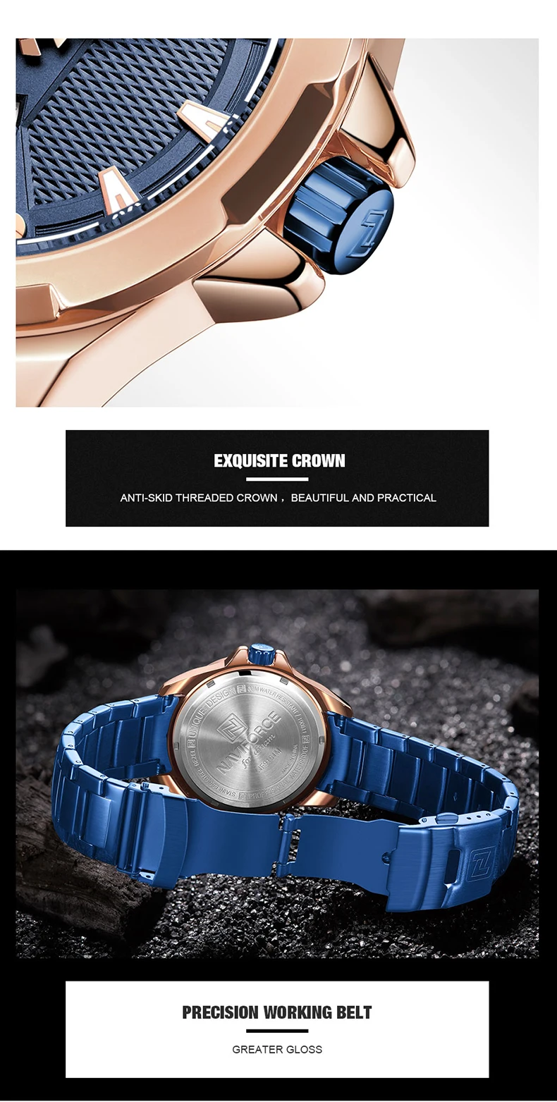 NAVIFORCE Fashion Blue Watch Men Luxury Quartz Wristwatch Sport Casual Clock Waterproof Watches Relogio Masculino