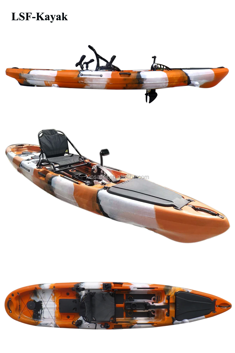 13ft Plastic Sit On Top Free Hands Foot Pedal Drive Fishing Kayak With