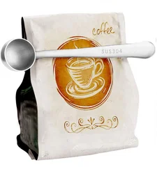 Multifunction 304 Silver Long Handle Metal Coffee Bag Scoop Clip 18/8 Stainless Steel Tea Coffee Measuring Spoon clips