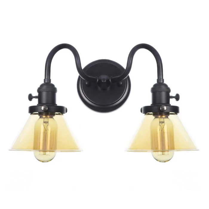 Interior Home Hotel Decorate Retro Twins Bulbs Amber Glass  Shade Wall Light Led