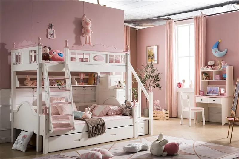 Foshan strong stability furniture pink princess children bunk bed