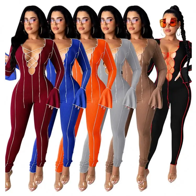 

2021 New Arrival Women Fashion Clothing Women Bandage bodycon One Piece Jumpsuits And Rompers