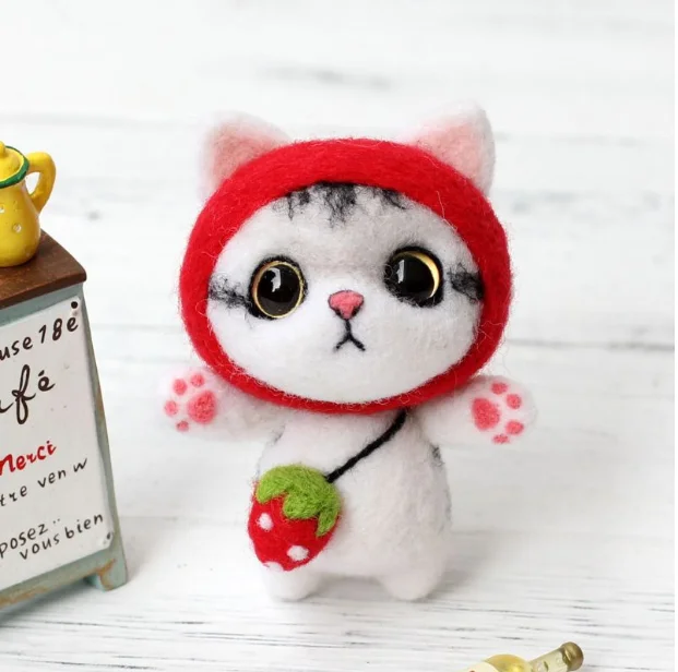Luluspace Cat poupée avec panda en feutre de laine Craft DIY non Fini recouvert de fabriqués kit pour aiguilles de matériau Sac Lot 