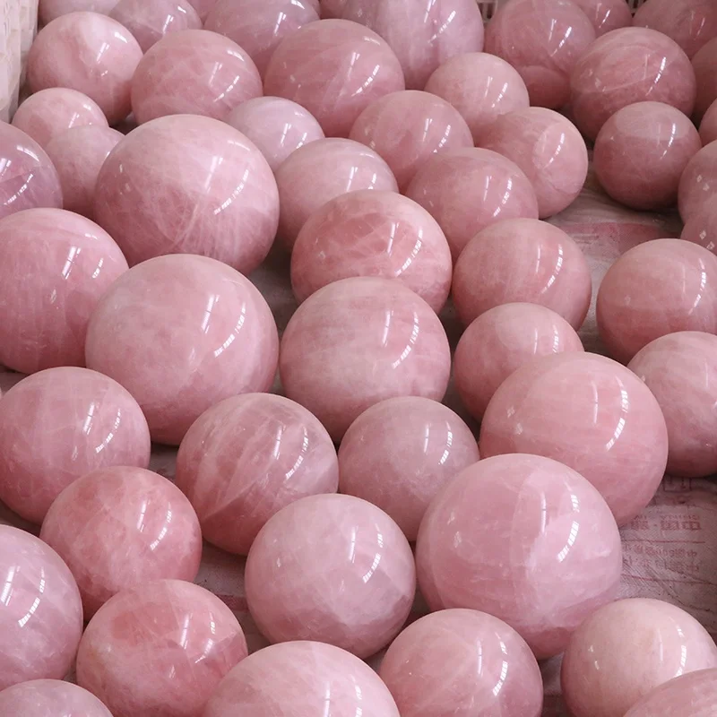 批发定制天然愈合粉红色玫瑰石英魔术水晶石球球