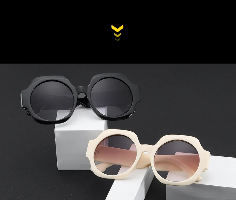 Designer  Authentic Polygon Printing Frame Round Shade Women Men Sunglasses