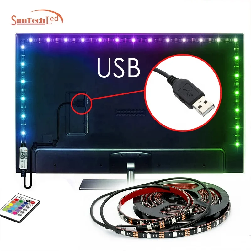 DC5V RGB 5050 Led TV Strip Mood Light With RF Wireless Remote Controller USB TV Led Strip Light led kit