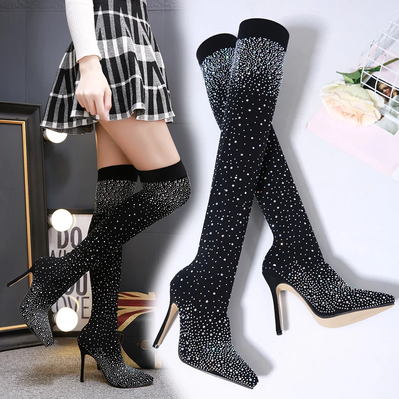 New 2024 Night Club High Heeled Shoes High Heeled Women's Boots Shiny ...