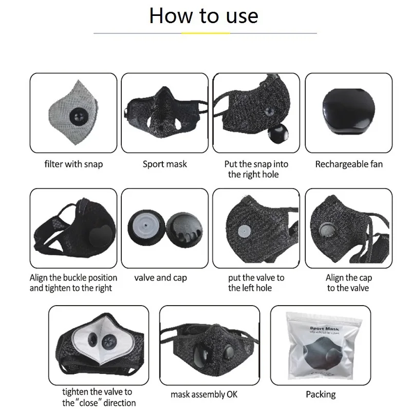 Innovation Electric Mask USB Rechargeable Black Sports Mask With Carbon Filter Anti Virus Mask