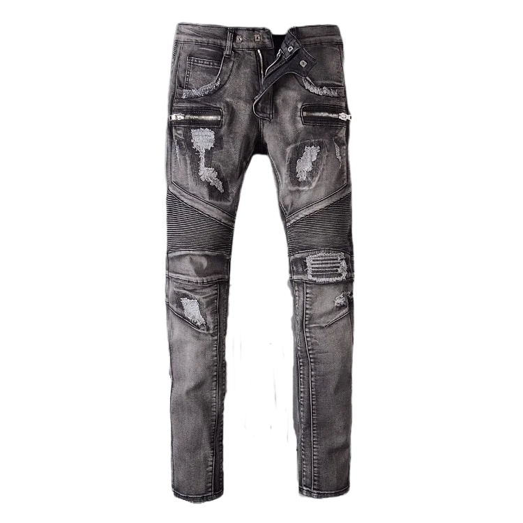 black distressed biker jeans