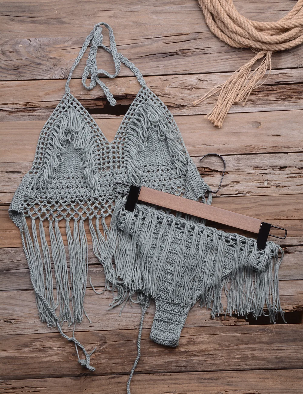 Hot Bikini Halter Crop Top Handmade Crochet Swimsuit Summer Beachwear ...
