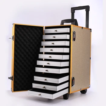 Leather Travel Jewelry Case Jewelry Trolley Case For Salesman With