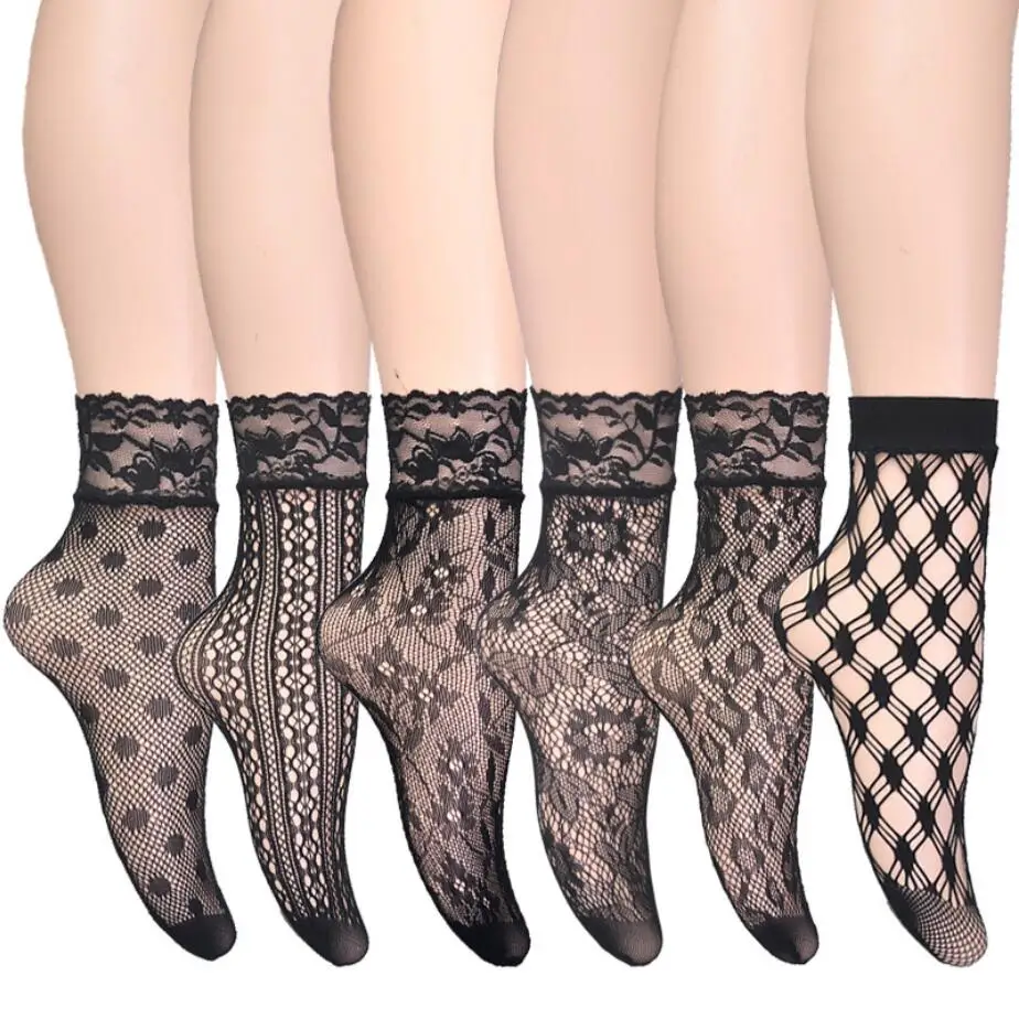 
SW402 Sexy Black Ladies Convenient Lace Sock Women Girls Ladies Soft Lace Short Ankle Socks Fishnet Socks 
