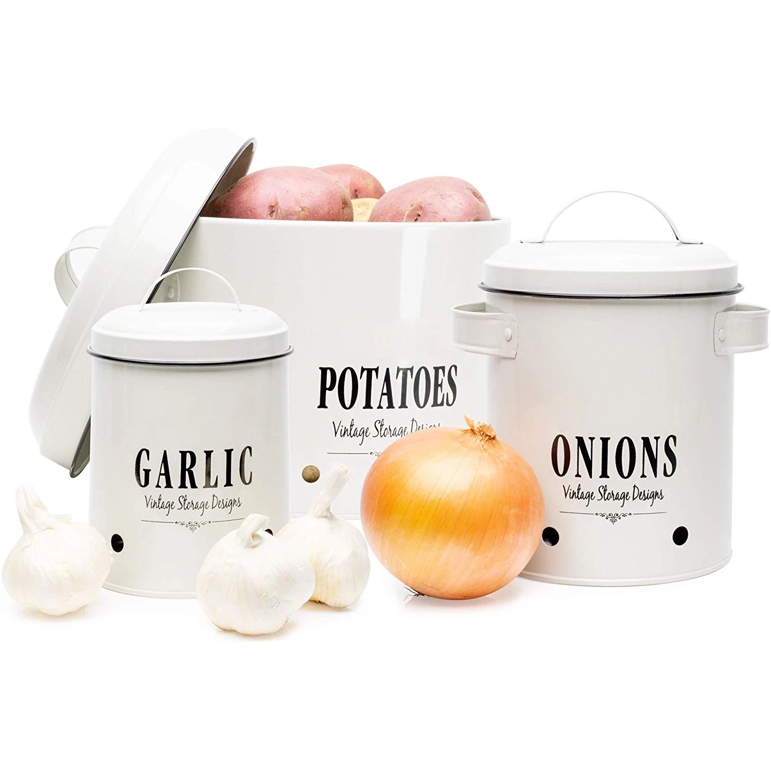Potato,Onion And Garlic Food Storage Container Set In Vintage Design