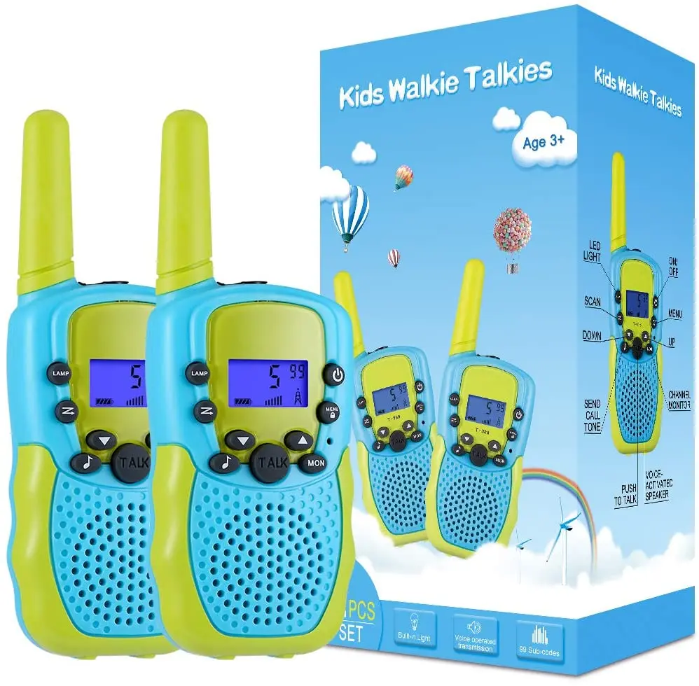 EUCOCO Talkies Walkies Enfants Jeux pour Enfants Radio à 2 Voies avec 8 Canaux Lampe de Poche LCD Rétro-éclairée 