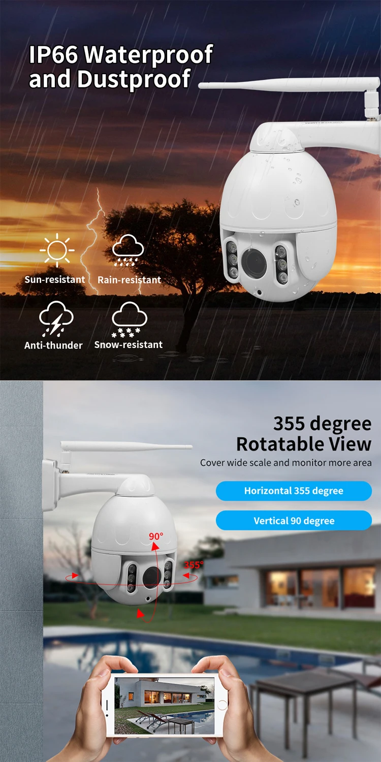 Innotronik Onvif PTZ 5MP 5X Zoom Outdoor Weatherproof IP66 Speed Dome Camera CCTV WiFi H.264 Video
