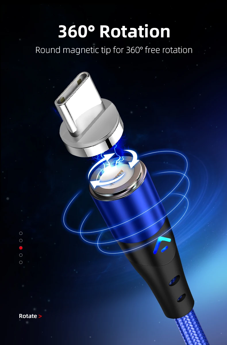 2020 new design wholesale on stock micro usb cable led magnetic charging cable cell phone accessories 3 in 1 magnetic usb cable