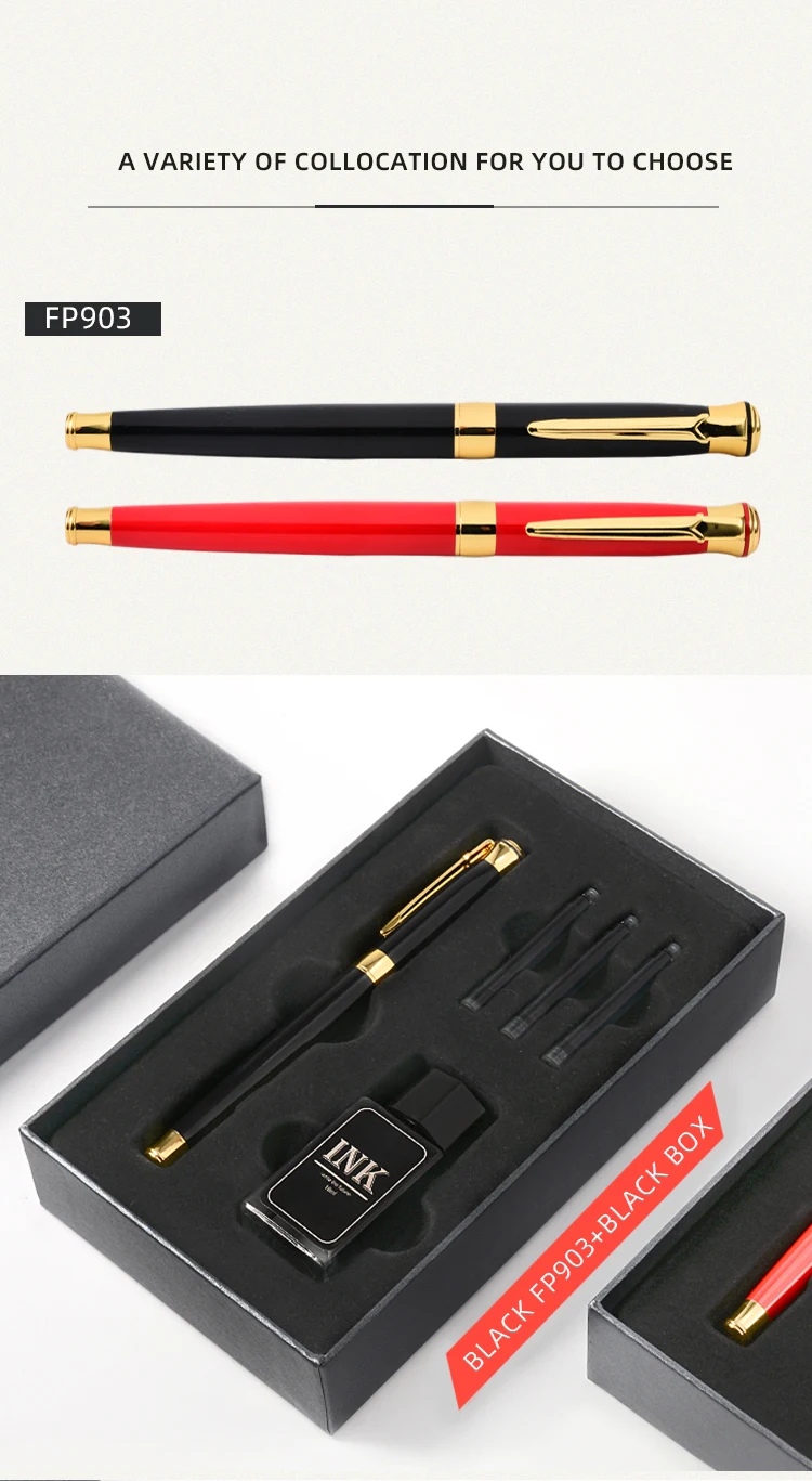 2022 Business Promotional Gift Pen With Box Set Luxury Calligraphy Fountain Pen Ink Cartridge Gift Metal Pen Set