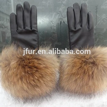women's fur trimmed leather gloves