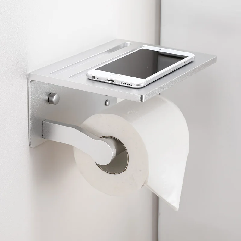 Wall Mount Self Adhesive Toilet Paper Holder With Phone Shelf Toilet