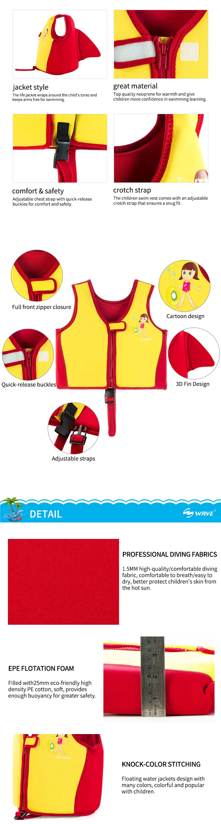 Guangzhou Vanguard Kids' foam swim vest thin baby kids life jacket