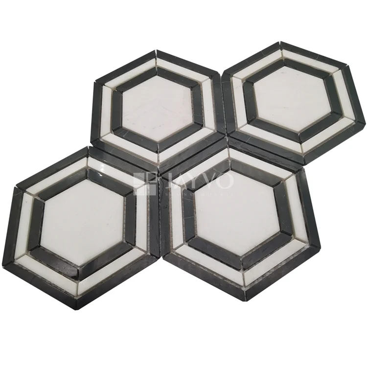 Black and White Marble Mosaic Tile Polish Hexagonal Waterjet Parquet Marble Mosaic Wall Tile Factory Price