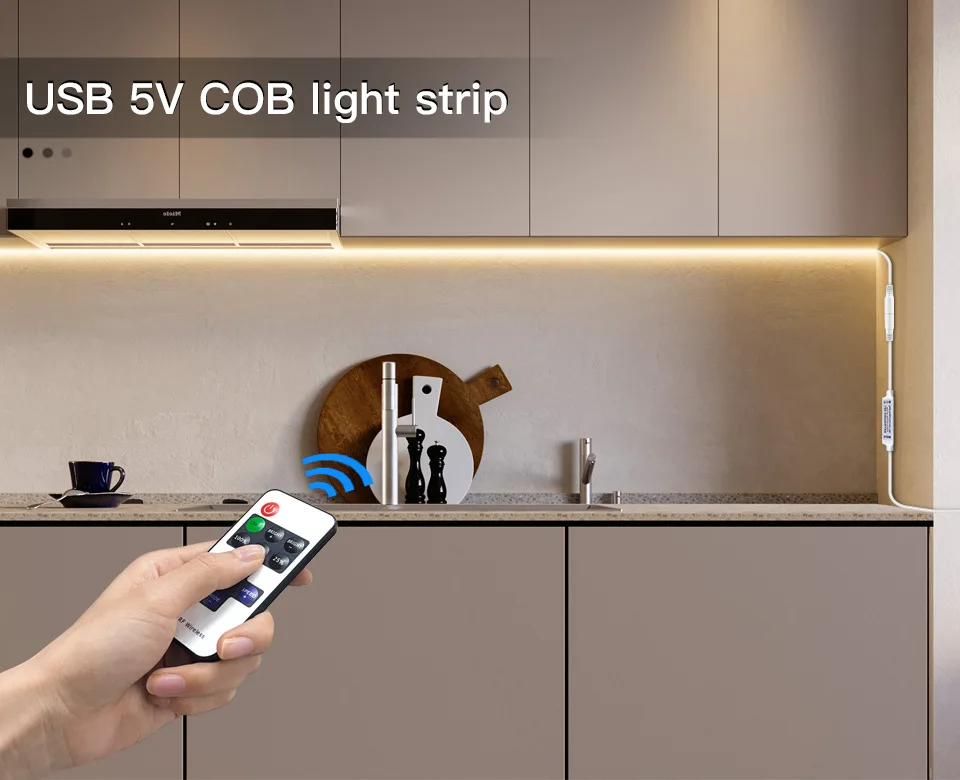 5V USB COB LED Strip Light with RF Remote Control Dimmer for Outdoor ...
