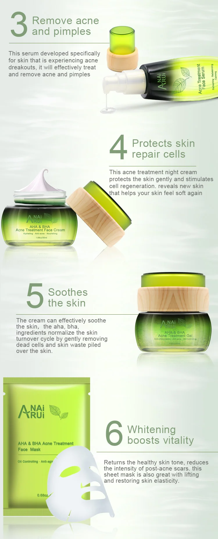 New 2020 Natural Aha & Bha Acne Cream Treatment Face Skin Care Set With