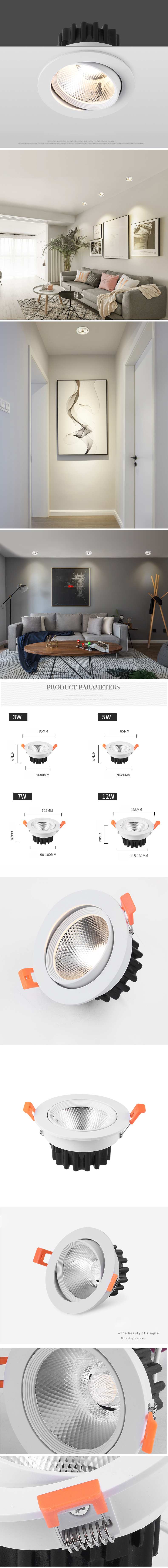 led Downlights CRI80/90/97 flicker free PF>0.95 5 years warranty 700-800lm recessed 7W LED downlight