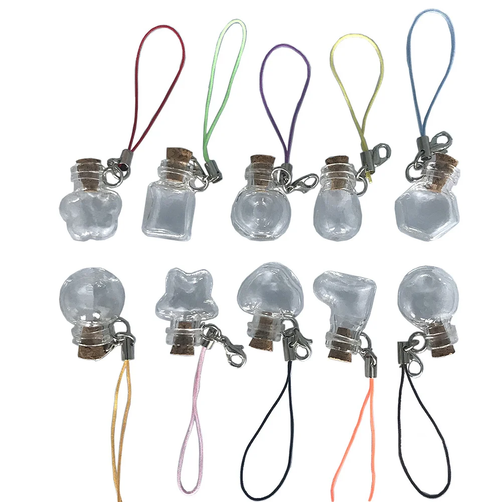 Mixed 10 Shape Mini Glass Bottles Key Chain Pendants Phone Pendant