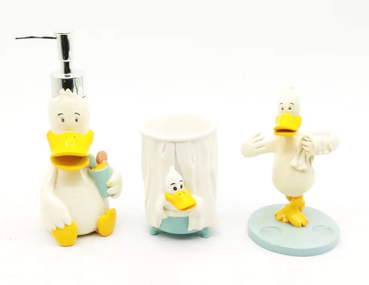Polyresin Kids Bathroom Accessories Set Duck Animals Of 3 Pcs Polyresin Kids Bathroom Accessories Set