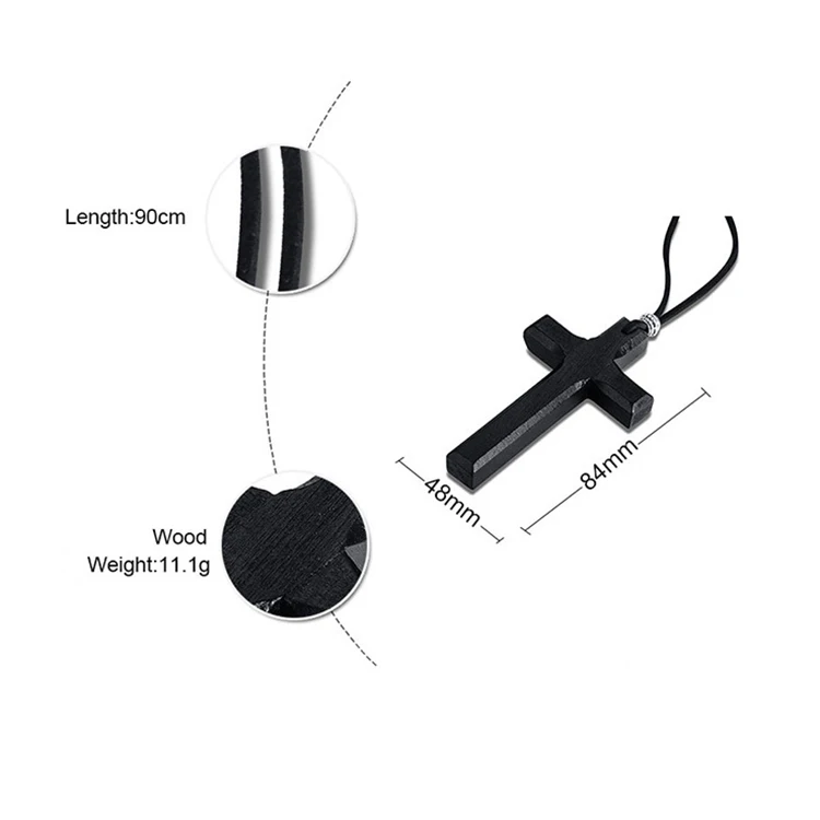 Handmade Vintage Leather Cord Wooden Cross Necklace For Men And Women