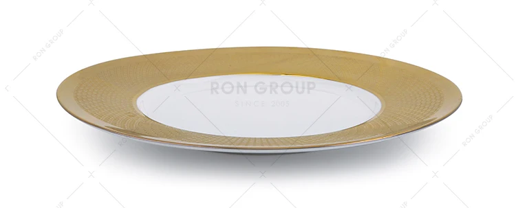 Hot Sale Wedding Dishware Decoration Sublimation Round Dinner Gold Rim Plated Serving Flat Underplate Bone China Ceramic Plates